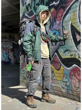 Y2K Solstice Forest Green and Purple Hooded Windbreaker Jacket Men’s Medium
